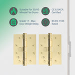 Polished Brass Fire Door Hinges – 4 Inch/102mm – Grade 11 Steel Ball Bearing – Pack 2 - tradefit - 4