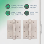 Satin Nickel Fire Door Hinges – 4 Inch/102mm – Grade 11 Steel Ball Bearing – Pack 2 - tradefit - 4