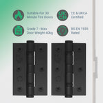 Black Fire Door Hinges - 3 Inch/76mm - Grade 7 Steel Ball Bearing - Pack 2 - tradefit - 3