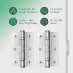 Polished Chrome Fire Door Hinges - 3 Inch/76mm - Grade 7 Steel Ball Bearing - Pack 2 - tradefit - 4