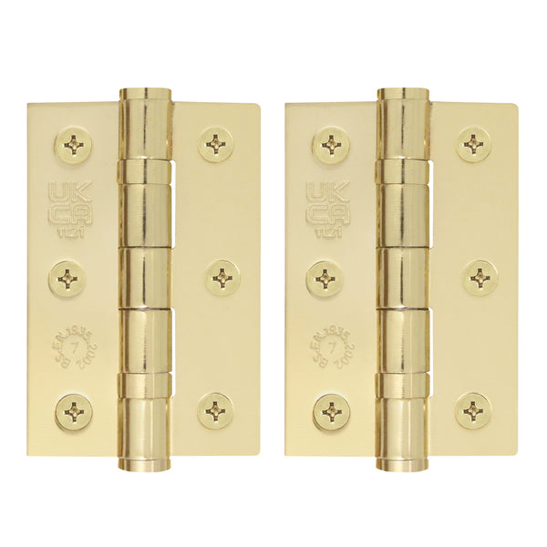 Polished Brass Fire Door Hinges - 3 Inch/76mm - Grade 7 Steel Ball Bearing - Pack 2 - tradefit - Featured Image