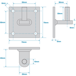 Gate Hinge Hook On Plate 75 x 75 x 12mm - Zinc Plated - Single - tradefit - 2