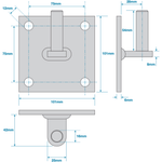 Gate Hinge Hook On Plate - 100 x 100 x 16mm - Zinc Plated - tradefit - 2
