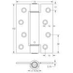 Spring Hinges Single Action Fire Door Pack 3 Self Closing - RADIUS CORNERS - 102x76x2.7mm - Brass Plated - Pack of 3 - tradefit - 3
