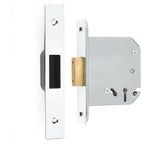 3 Lever Fire Rated Mortice Deadlock - 65mm Case 44mm Backset - Polished Chrome - tradefit - 1