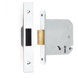 3 Lever Fire Rated Mortice Deadlock - 65mm Case 44mm Backset - Polished Chrome - tradefit