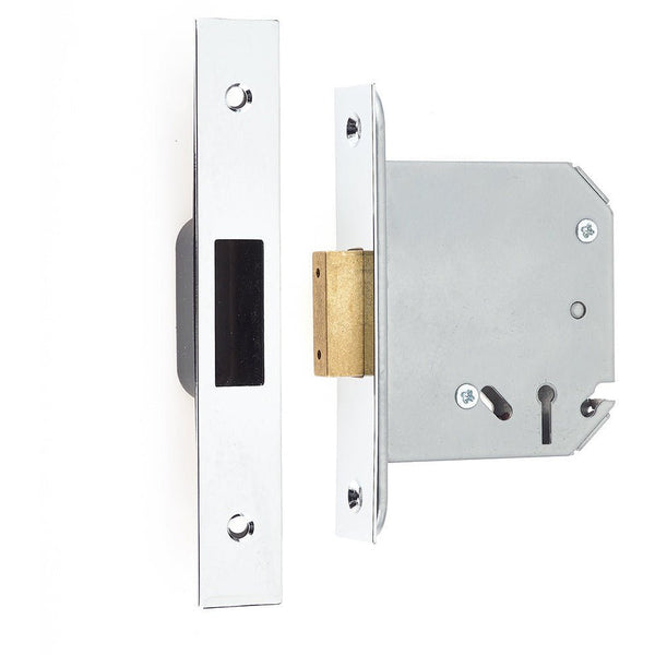 3 Lever Fire Rated Mortice Deadlock - 65mm Case 44mm Backset - Polished Chrome - tradefit - Featured Image