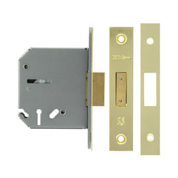 3 Lever Fire Rated Mortice Deadlock - 76mm Case 57mm Backset - Polished Brass - tradefit