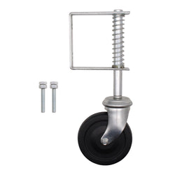 Heavy Duty Spring Loaded Gate Garage Door Wheel on Castor - 102mm - 90g Load - Zinc Plated - tradefit