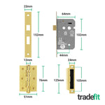 Nola Brass Plated Lever on Backplate Door Handle Pack – 64mm Bathroom Lock - tradefit - 3