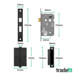 Victorian Scroll Matt Black Lever Door Handle Pack - 64mm Bathroom Lock - tradefit - 3