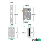 Olbia Polished Chrome Lever on Backplate Door Handle Pack – 64mm Bathroom Lock - tradefit - 3