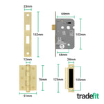 Olbia Satin Brass Lever on Backplate Door Handle Pack – 64mm Bathroom Lock - tradefit - 3