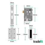 Olbia Satin Nickel Lever on Backplate Door Handle Pack – 64mm Bathroom Lock - tradefit - 3