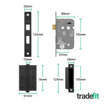 Victorian Scroll Matt Black Lever Door Handle Pack - 80mm Bathroom Lock - tradefit - 3