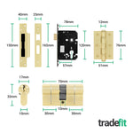 Nola Satin Brass Lever on Backplate Door Handle Kit - 80mm Euro Sashlock and Double Cylinder - Keyed Alike - tradefit - 3