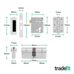 Olbia Satin Nickel Lever on Backplate Door Handle Kit - 80mm Euro Sashlock and Double Cylinder - Master Keyed - tradefit - 3