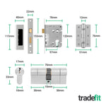 Satin Aluminium Contract Lever Door Handle Kit - 80mm Euro Sashlock and Double Cylinder - Keyed Alike - tradefit - 3
