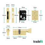 Nola Satin Brass Lever on Backplate Door Handle Kit - 80mm Euro Sashlock and Cylinder & Turn - Keyed to Differ - tradefit - 3