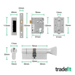 Satin Aluminium Contract Lever Door Handle Kit - 80mm Euro Sashlock and Thumbturn Cylinder - Master Keyed - tradefit - 3