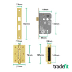 Nola Brass Plated Lever on Backplate Door Handle Pack – 64mm Sashlock - tradefit - 3