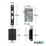 Straight Pattern Black Door Handle Pack - 80mm Sashlock - tradefit - 3