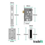 Return to Door Lever on Backplate Stainless Steel Door Handle Kit - Medium Duty - 80mm Sashlock - tradefit - 3