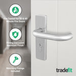 Commercial Grade Fire Rated Door Handle - FD30/60 RTD 19mm Lever Handles on Euro Lock Plate - Satin Stainless Steel - tradefit - 4