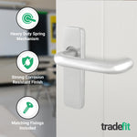 Return to Door Lever on Backplate Stainless Steel Door Handle Kit - Medium Duty - 64mm Latch - tradefit - 4