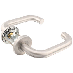 Return To Door Handle Lever on Round Rose FD30/60 - 19mm Lever 52x8mm Sprung Rose - Satin Stainless Steel BS EN 1906 : 2010 Grade 3 - tradefit
