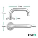 Return to Door Lever on Rose Stainless Steel Door Handle Kit - Medium Duty - 80mm Bathroom Lock - tradefit - 2