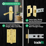 Nola Brass Plated Lever on Backplate Door Handle Pack – 64mm Latch - tradefit - 5