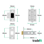 Aurora Polished Chrome Lever on Rose Door Handle Kit - 64mm Latch - tradefit - 5