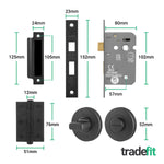 Return to Door Lever on Rose Matt Black Door Handle Kit - Medium Duty - 80mm Bathroom Lock - 3