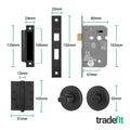 Return to Door Lever on Rose Matt Black Door Handle Kit - Medium Duty FD30/60 - 80mm Bathroom Lock - tradefit
