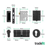 Mitre Matt Black Lever on Rose Door Handle Kit - Medium Duty FD30/60 - 80mm Euro Sashlock and Thumbturn Cylinder - Master Keyed - tradefit - 4