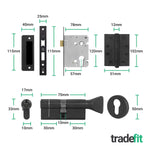 Vigo Matt Black Lever on Rose Door Handle Kit - Medium Duty FD30/60 - 80mm Euro Sashlock and Double Cylinder - Keyed Alike - tradefit - 4