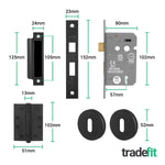 Mitre Matt Black Lever on Rose Door Handle Kit - Medium Duty FD30/60 - 80mm Sashlock - tradefit - 4