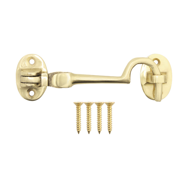Heavy Duty Silent Cabin Hook And Eye - 75mm - Polished Brass - tradefit - Featured Image
