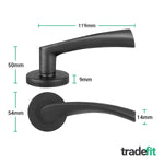 Nola Matt Black Lever on Rose Door Handle Pack - 64mm Bathroom - tradefit - 2