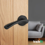Nola Matt Black Lever on Rose Door Handle Pack - 64mm Latch - tradefit - 6