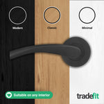 Nola Matt Black Lever on Rose Door Handle Pack - 64mm Latch - tradefit - 8