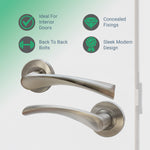 Nola Satin Nickel Lever on Rose Door Handle Pack - 64mm Bathroom Lock - tradefit - 3