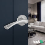 Nola Satin Nickel Lever on Rose Door Handle Pack - 76mm Latch - tradefit - 6
