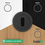 Matt Black Round Keyhole Escutcheons - 1 Pair 52mm - tradefit - 5