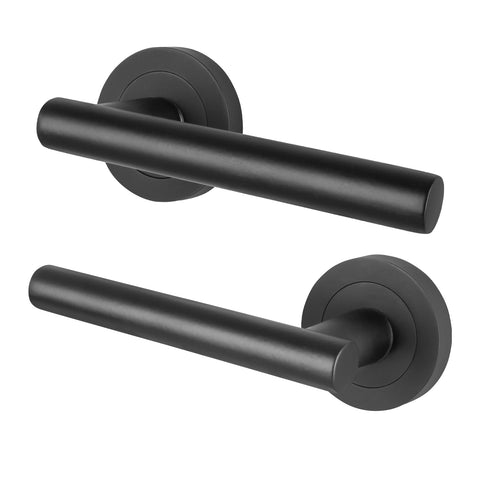 Olbia Matt Black Door Handles - Fire Rated FD30/60 - Lever on Rose - tradefit