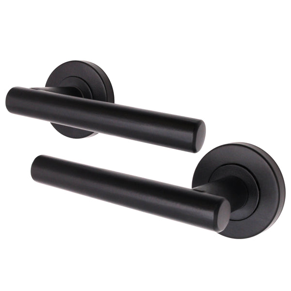 Olbia Matt Black Lever on Rose Door Handles - tradefit - Featured Image