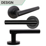 Olbia Matt Black Lever on Rose Door Handle Pack - 80mm Sashlock - tradefit - 6