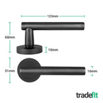 Olbia Matt Black Lever on Rose Door Handle Pack - 64mm Bathroom Lock - tradefit - 3