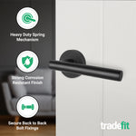 Olbia Matt Black Lever on Rose Door Handle Pack - 76mm Latch - tradefit - 5